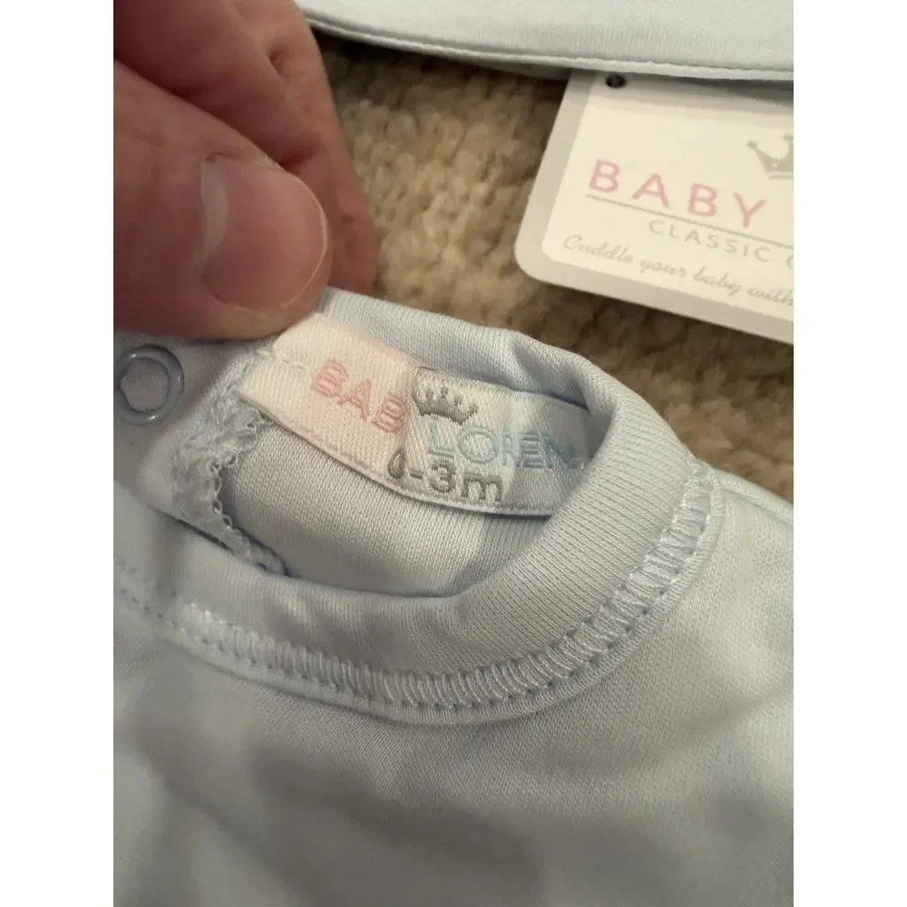 Baby Loren Blue Pima Cotton Smocked Footie & Hat Set 0-3 Months NWT